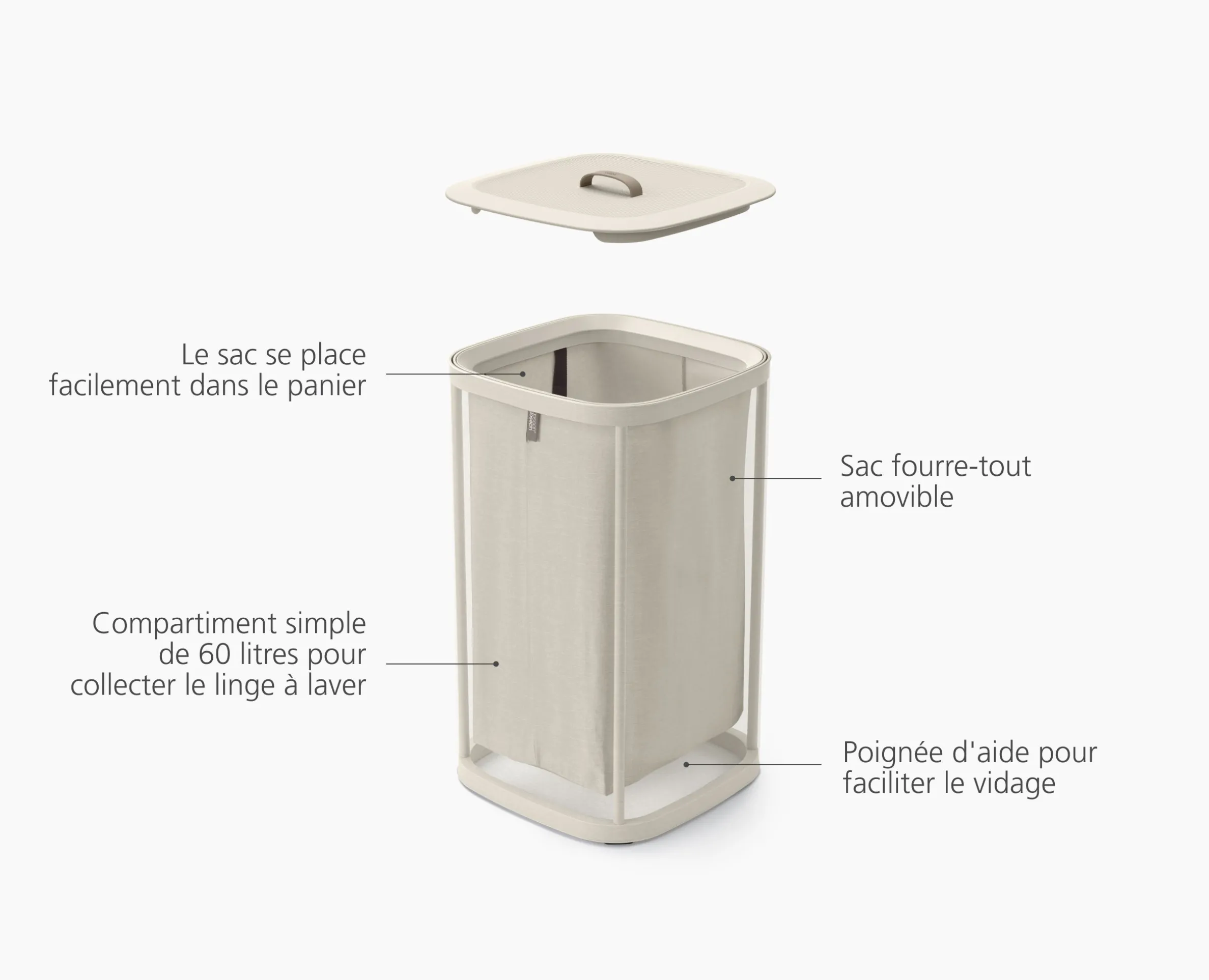 Panier à Linge Simple en Écru 60L Tota One