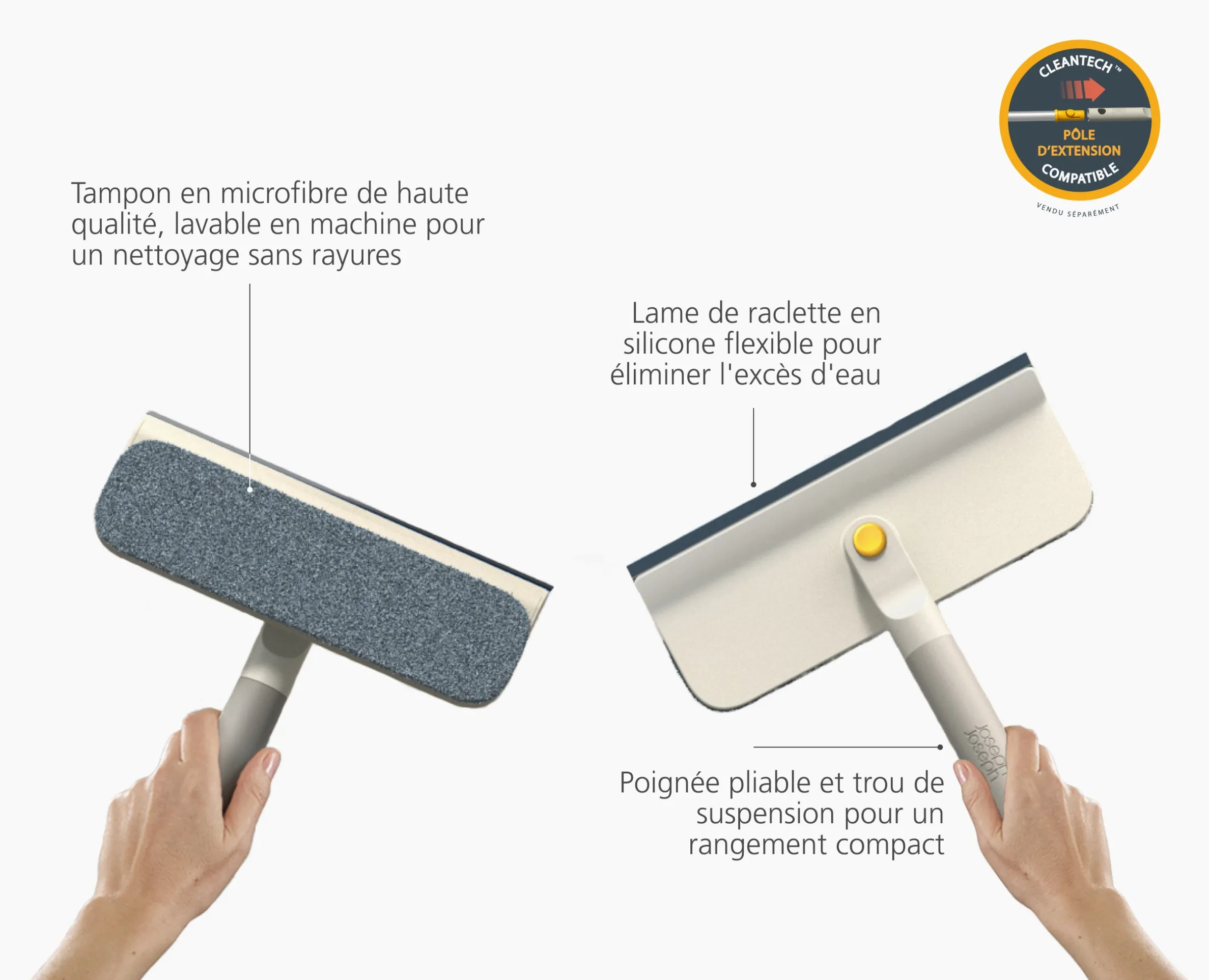 Raclette pour Vitres avec Microfibre 2-en-1 CleanTech™